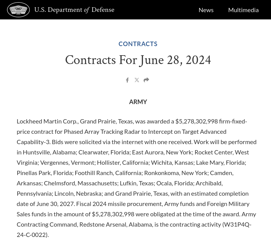 Снимок фрагмента сообщения на defense.gov